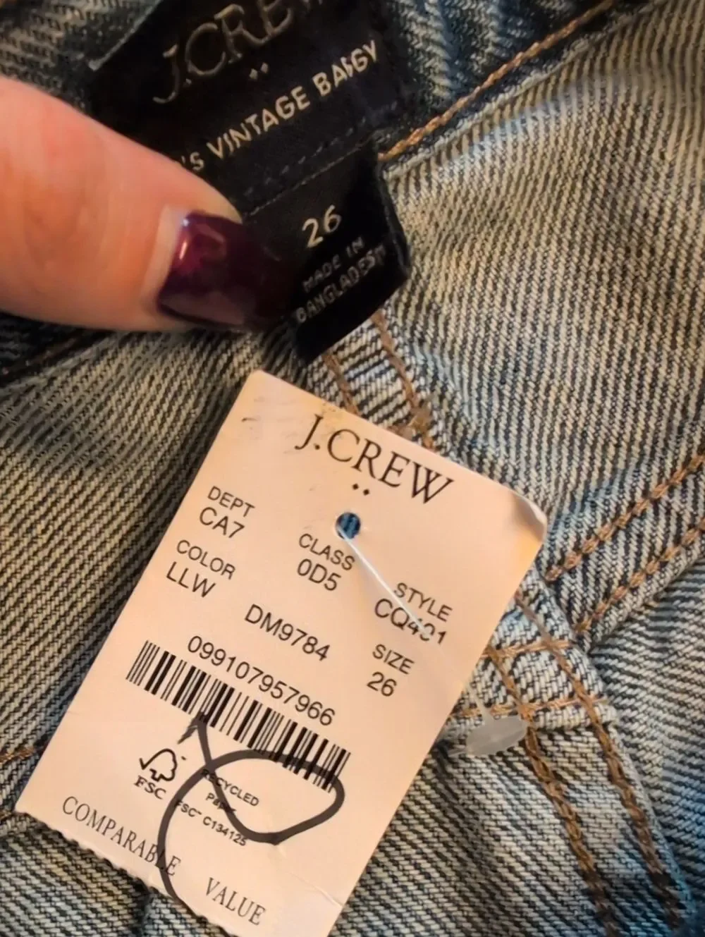 NWT J. Crew 90s Vintage Baggy Jeans Blue Size 26